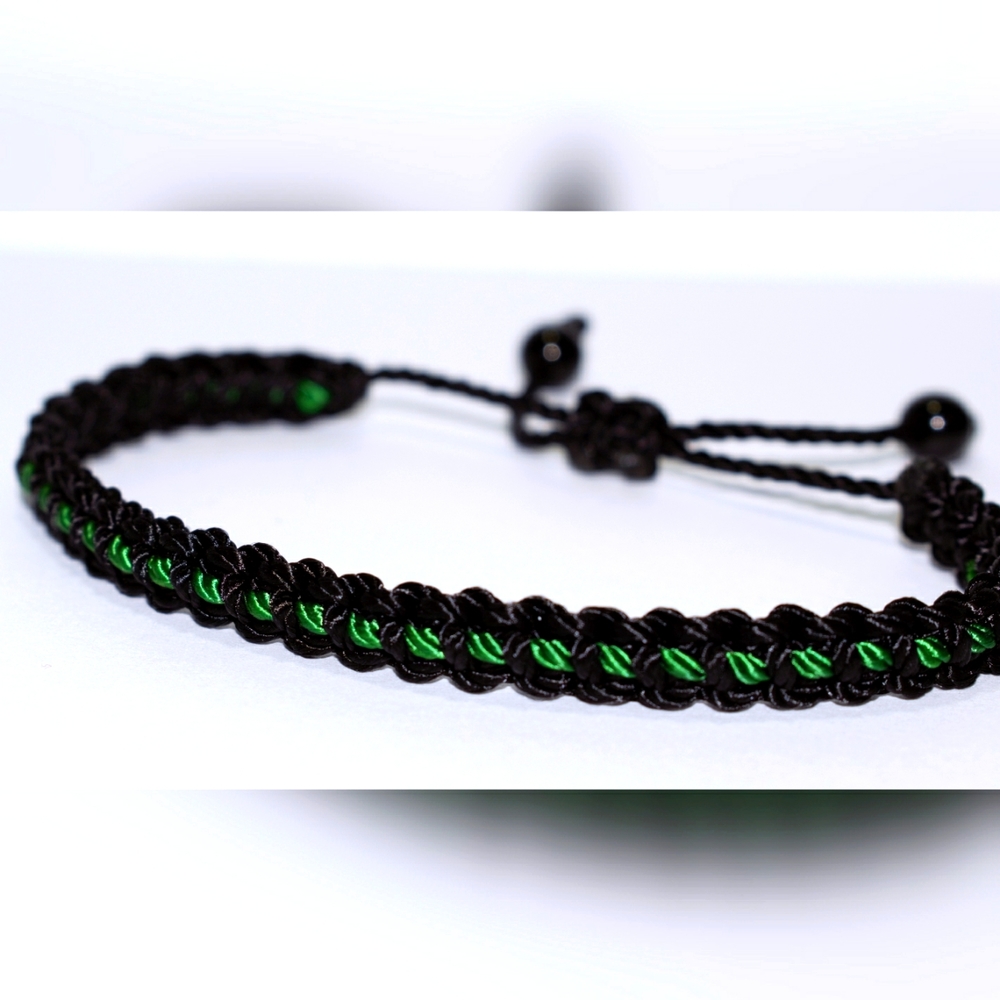 Thin green line bracelet, unisex bracelet, black and green bracelet